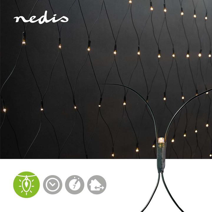 Image du produit Nedis Lampe filet décorative | Blanc chaud | 160 LEDs | 2 x 1 m | Effets de lumière : 7 | Intérieur et (2 m)