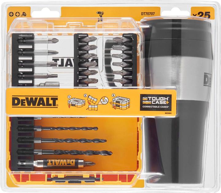 Actual product image DeWalt BitSet with cup (PH2X 25mm, Pz2x25mm, Pz3x25mm, T10 x 25 mm, T15 x 25 mm, T20/25 mm, T25x25mm, T30 x 25mm, PH2x50, Pz2x50mm, PZ3 50mm, 10 mm (hexagon socket))
