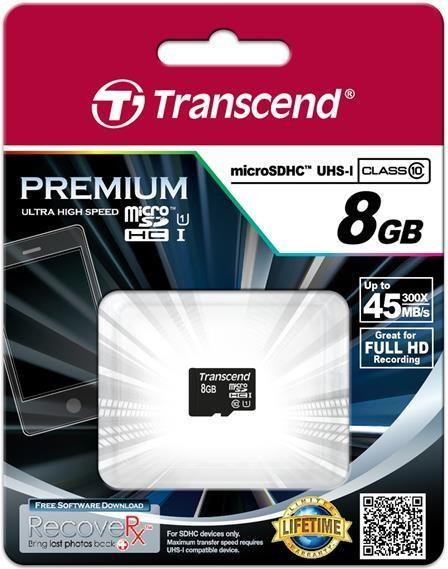Produktbild Transcend 8GB MICROSDHC CLASS 10 UHS-I (8 GB, microSDHC, U1, UHS-I)