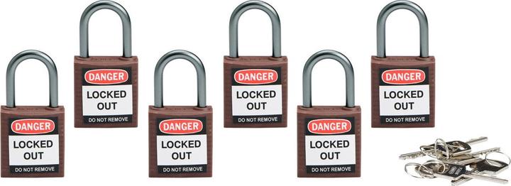 Actual product image Brady Compact nylon security lock, brown, 25 mm shackle height, 4.7 mm aluminium shackle (key retaining