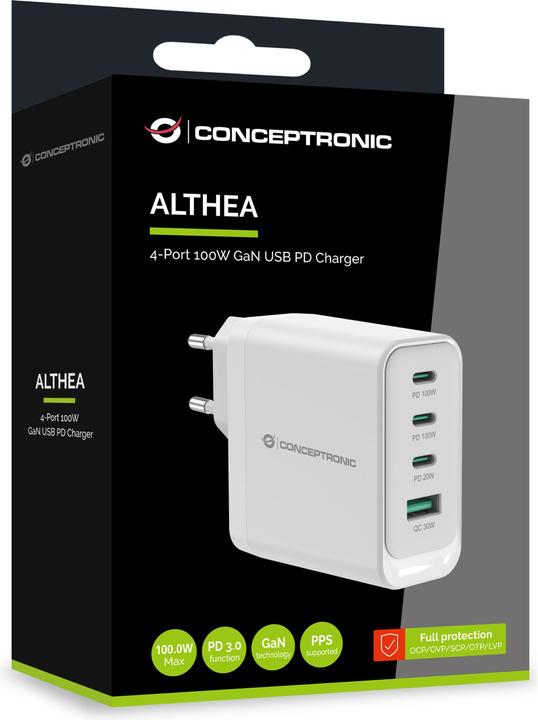 Produktbild Conceptronic Ladegerät 4Port 100W,3xUSB-C,1xUSB-A weiss (100 W, 4 Ports)