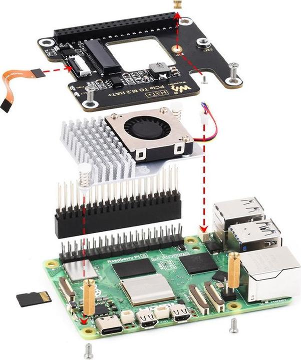 Image du produit WaveShare Adaptateur PCIe vers M.2 HAT SSD pour Raspberry Pi 5