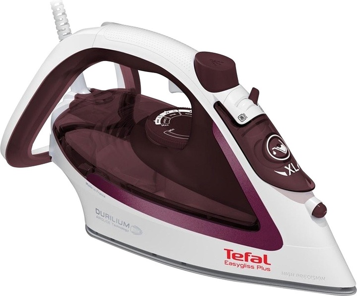 Actual product image Tefal EasyGliss Plus FV5714 Dry & Steam Iron Durilium Sole Bordeaux (2400 W, 190 g/min)