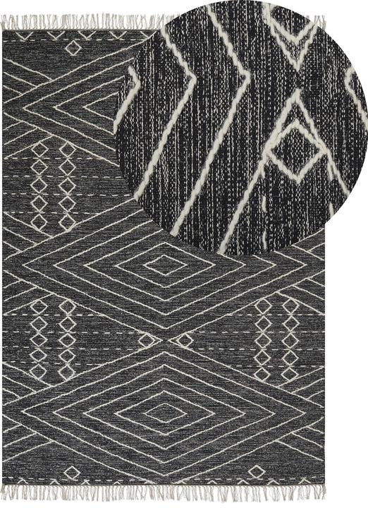 Produktbild Beliani Teppich Baumwolle schwarz / weiss 160 x 230 cm geometrisches Muster Kurzflor KHENIFRA (160 x 230 cm)