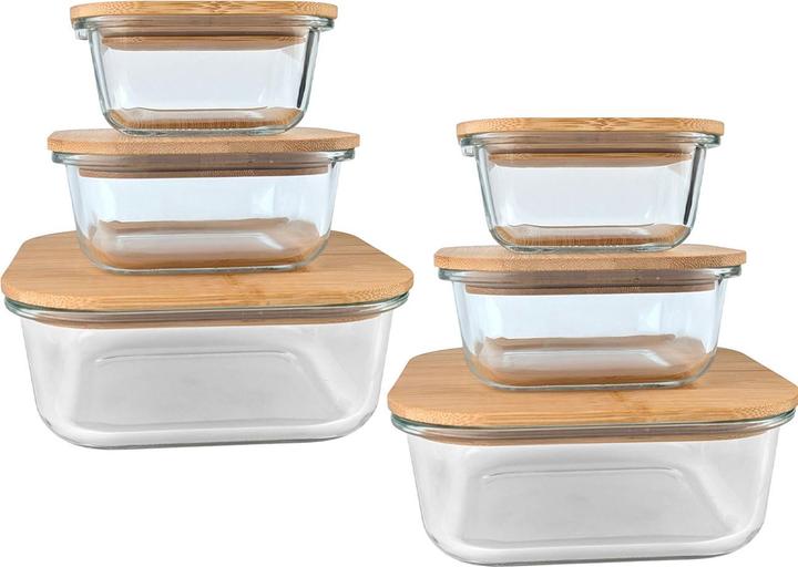 Actual product image Ideoon 6er-Set Hochwertige Vorratsdosen mit Deckel, quadratisch, Glas/Bambus, 3 Grössen: (0.31 l)