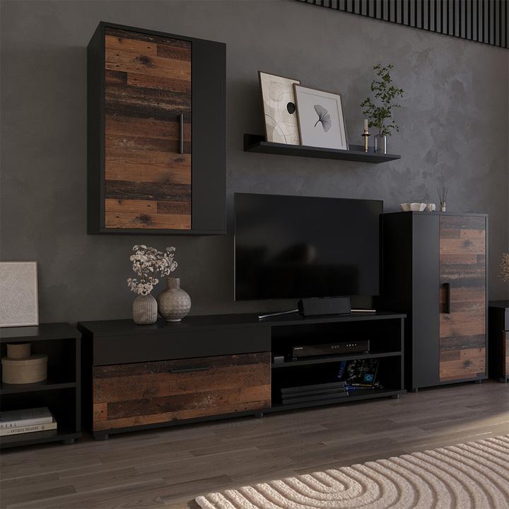 Produktbild Vicco Lowboard & Regal Berno, Schwarz/Oldstyle, mit 1 Klappe