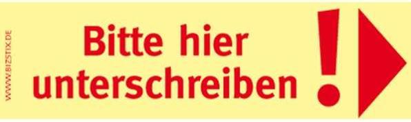 Produktbild Bizstix Haftnotizen 75x35mm gelb 'Bitte hier unterschreiben Pfeil nach rechts' VE=5 Blöcke