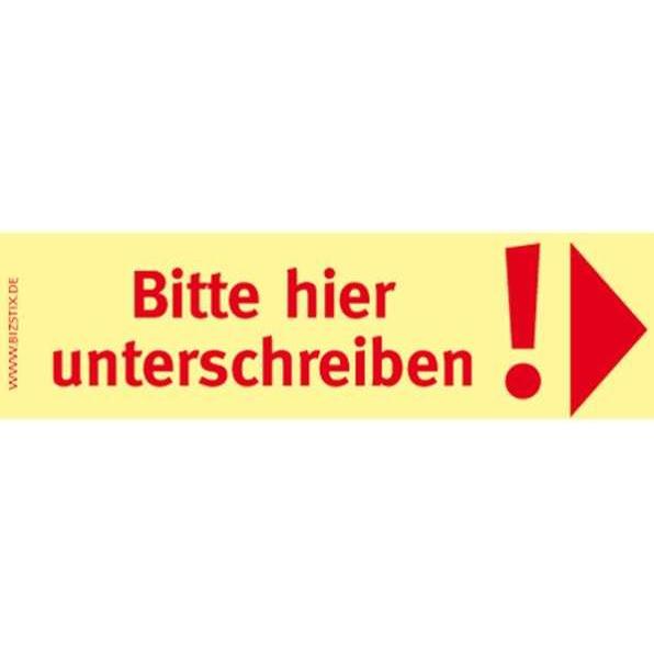Bizstix, Haftnotiz, Haftnotizen 75x35mm gelb 'Bitte hier unterschreiben Pfeil nach rechts' VE=5 Blöcke