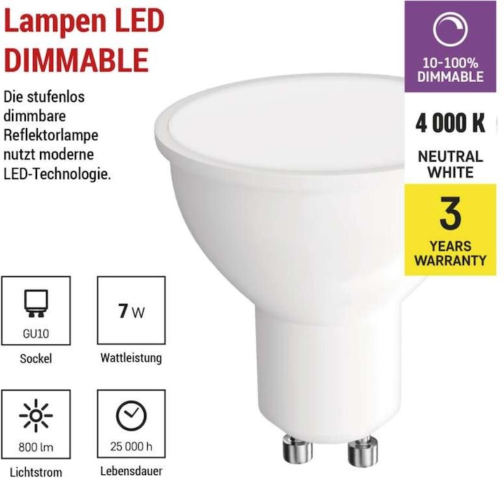 Produktbild Emos LED Lampe Classic (GU10, 7 W, 800 lm, 1 x, E)