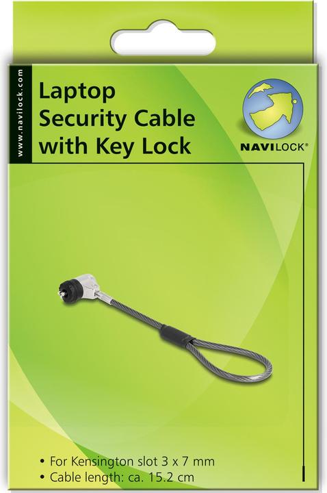 Actual product image Navilock Notebook security cable with key 15.2cm for Kensington slot 3 x 7mm