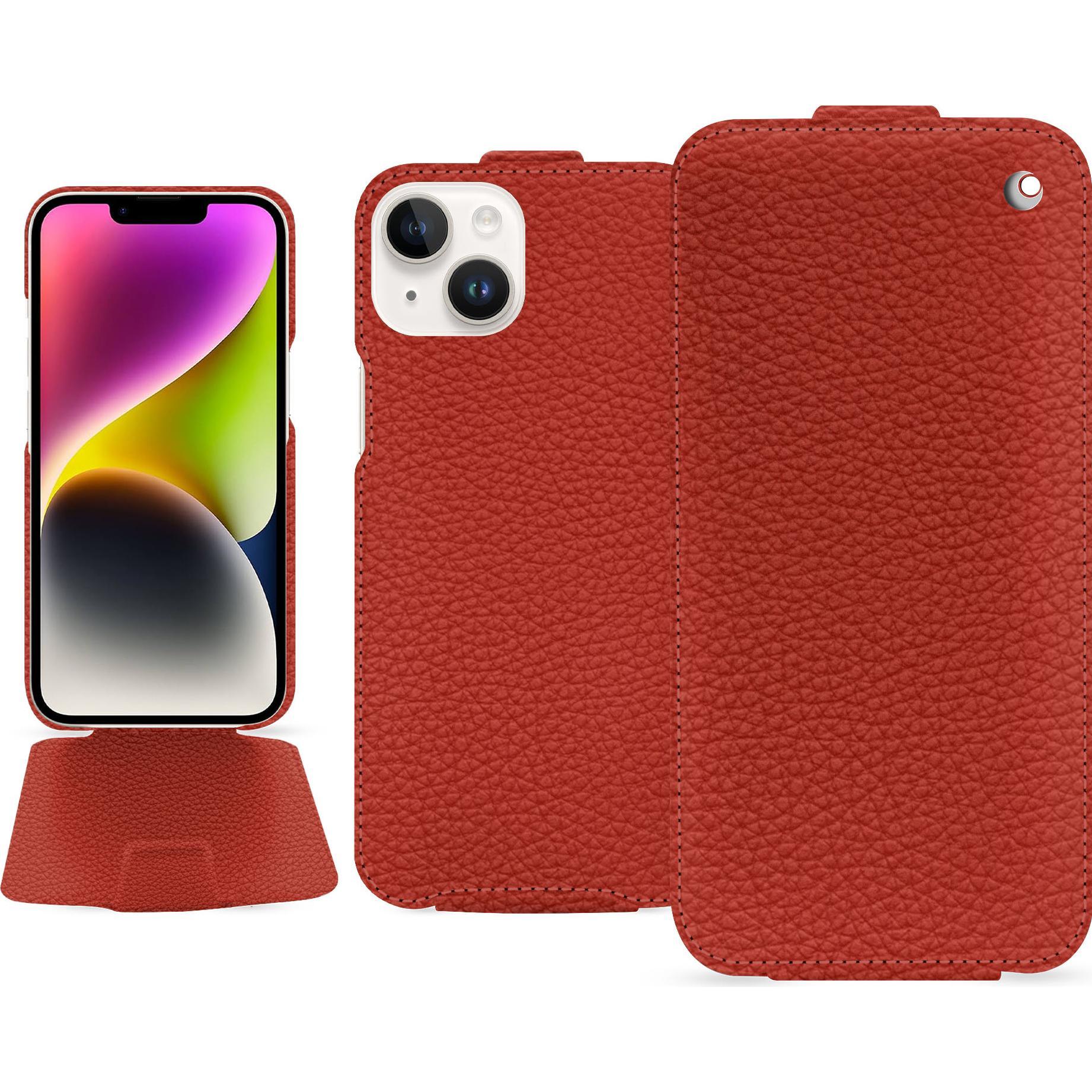 Noreve Lederschutzhülle vertikal (Apple iPhone 15 Plus), Smartphone Hülle, Orange