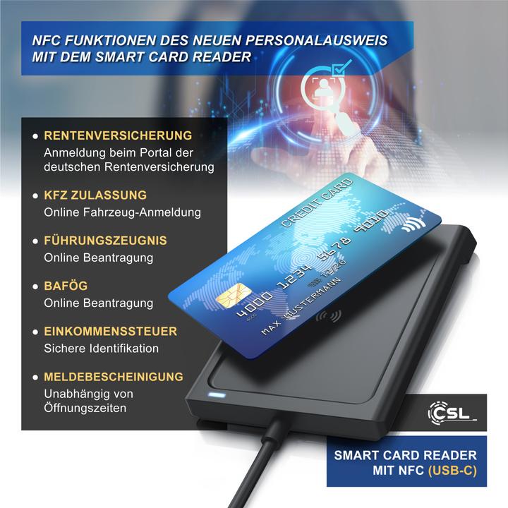 Actual product image CSL Chipkartenleser USB-A Smart Card Reader, NFC, SIM Kartenlesegerät, kompatibel mit Mac OS X, Win 11 (USB)