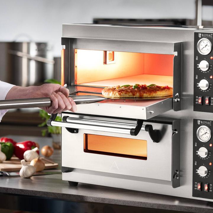 Produktbild Royal Catering Elektro-Pizzaofen 2 Backkammern 450 °C Ober-/ Unterhitze je 4 Pizzas mit Ø 25 cm (Pizzaofen Elektro)
