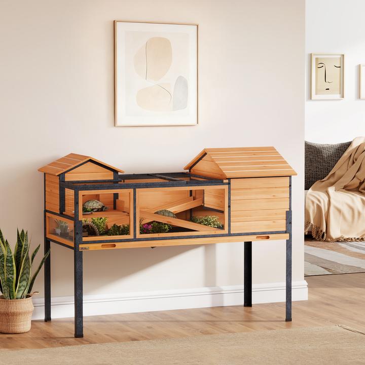 Produktbild PawHut Schildkrötenhaus Tannenholz, Stahl Gelb