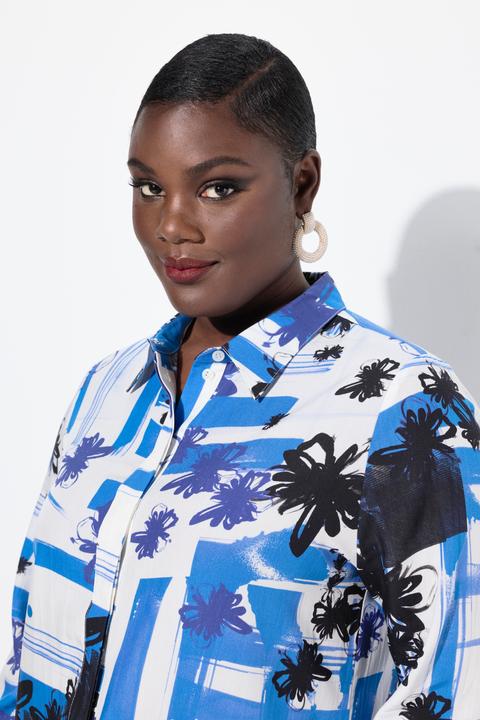 Produktbild Ulla Popken Lyocell-Bluse, grafisches Design, Hemdkragen, Langarm (50, 52)