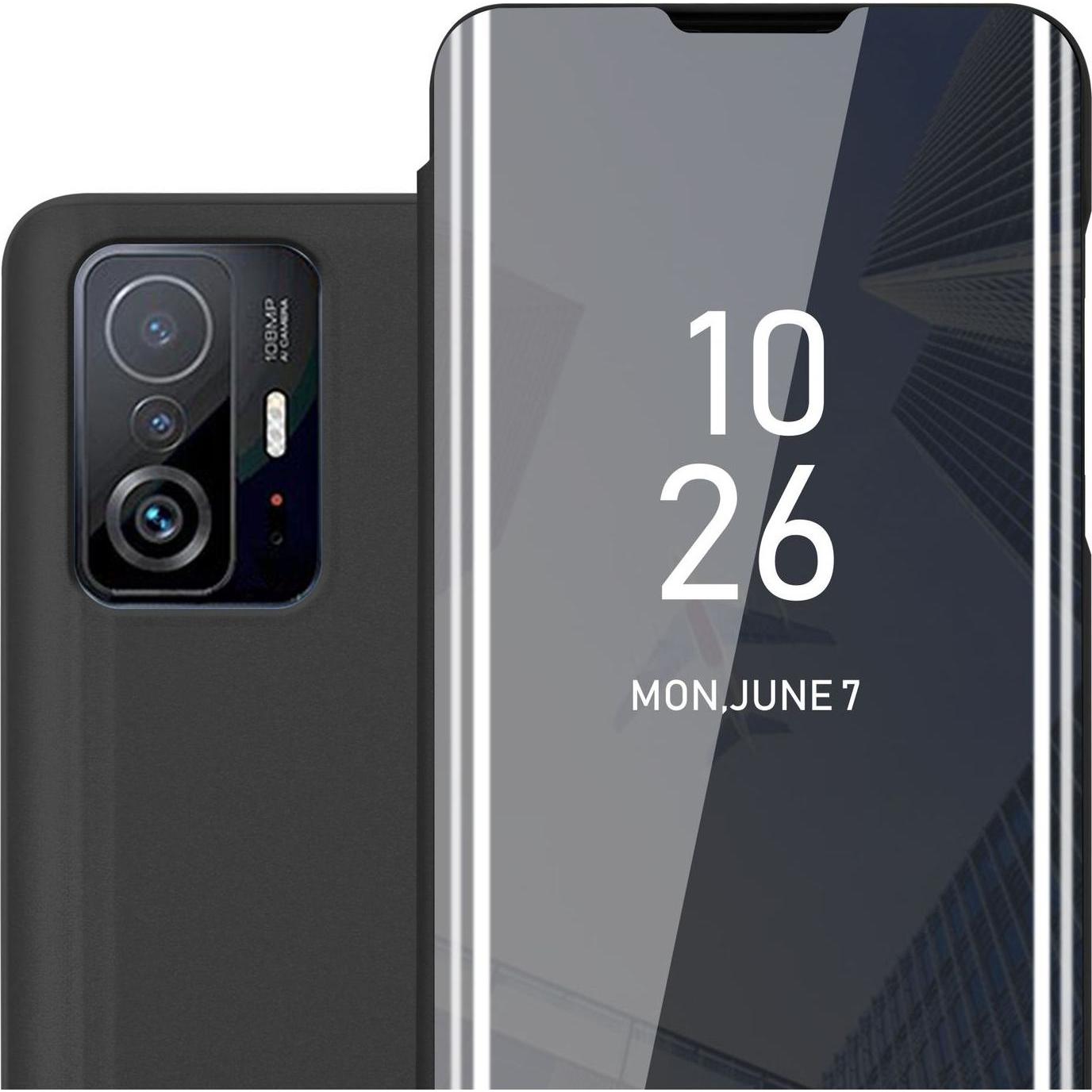Cadorabo Smart View Book Hülle für Xiaomi 11T / 11T PRO mit Spiegel (Xiaomi 11T), Smartphone Hülle, Schwarz