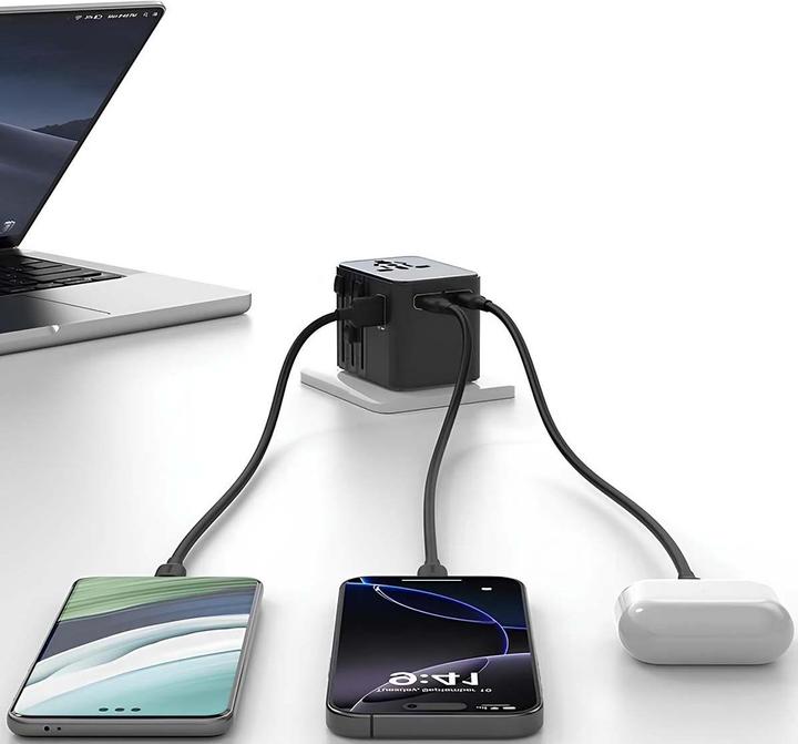 Actual product image Usams Travel Charger Adapter CC309 2xUSB-C 25W 4in1 US/AU/EU/UK black (25 W, 2 ports)