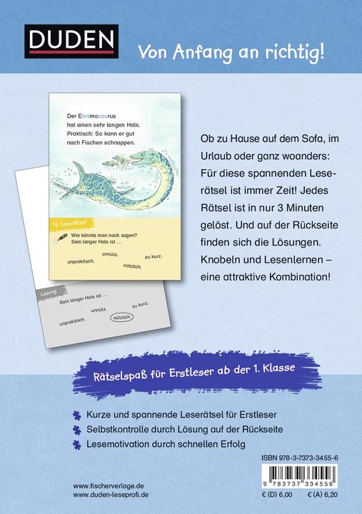 Productafbeelding Duden Leseprofi – 3-Minuten-Leserätsel für Erstleser: Vorsicht, Dinos! (Duits, Sebastian Coenen, Susanna Minor, 2022)