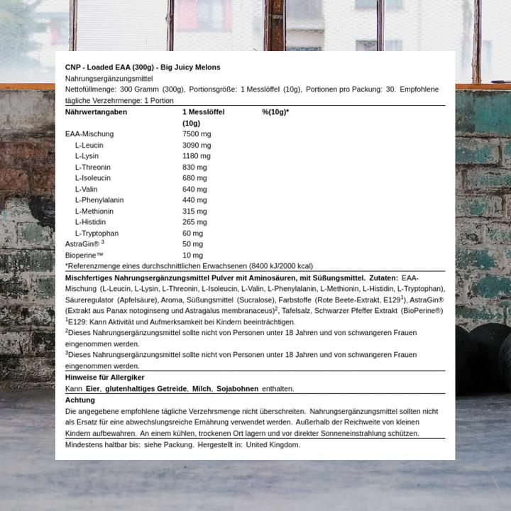 Nutritional values and ingredients CNP Loaded EAA (Big Juicy Melons)