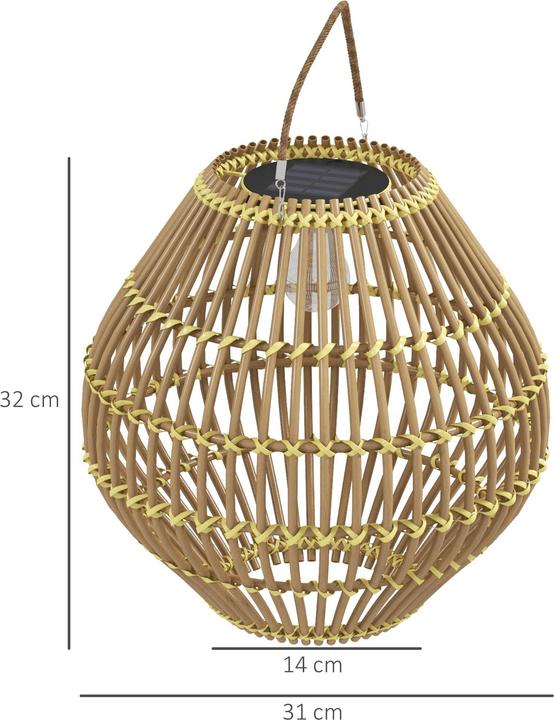 Produktbild Outsunny Rattan Solarleuchte PE Rattan, Stahl Gelb (15 lm, IP44)