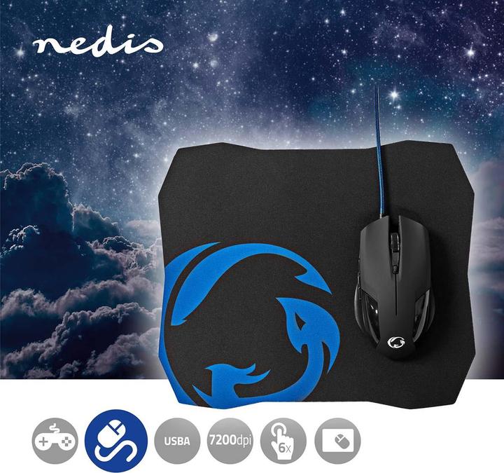 Produktbild Nedis Gaming Mouse & Mouse Pad Set | Verdrahtet | 1200 / 2400 / 4800 / 7200 dpi | Einstellbar DPI | (Kabelgebunden)