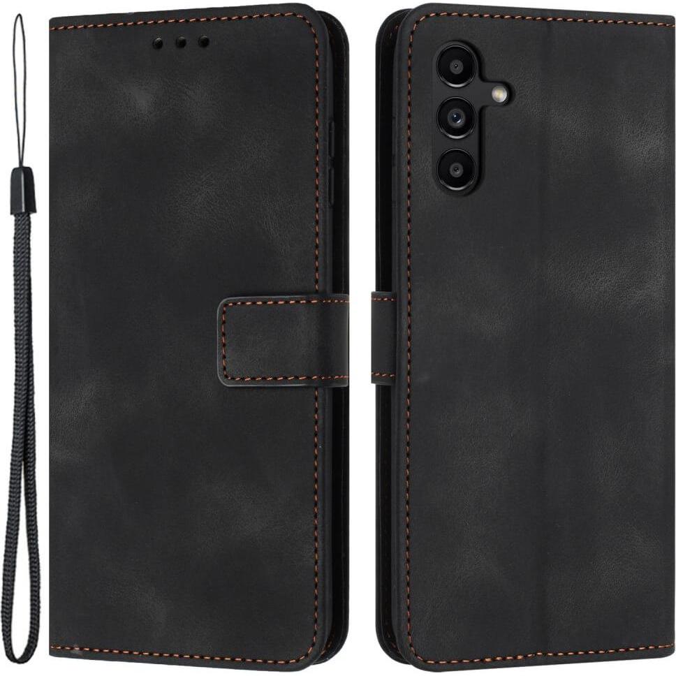 Cover-Discount Galaxy A55 – Wildleder Look Etui im Vintage Design (Samsung Galaxy A55), Smartphone Hülle, Schwarz