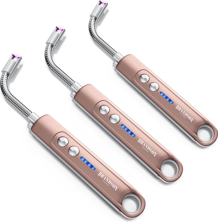 Produktbild Brandson 3x Feuerzeug elektrisch, Lichtbogen Stabfeuerzeug USB aufladbar, Kerzenanzünder, Grillanzünder rosa