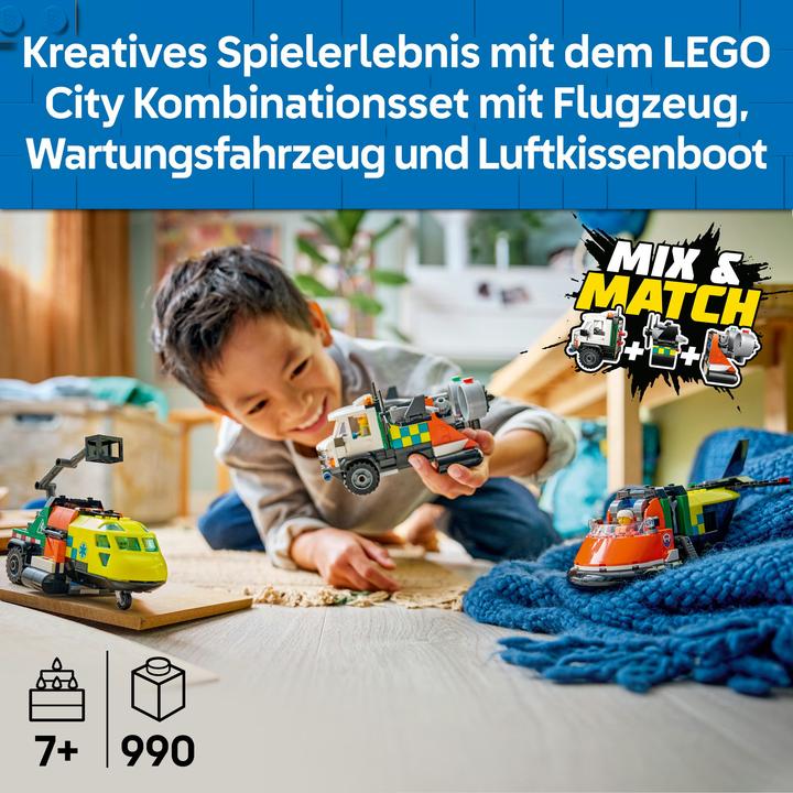 Image du produit LEGO Kombinationsset mit Flugzeug, Wartungsfahrzeug und Luftkissenboot (60505, LEGO City)