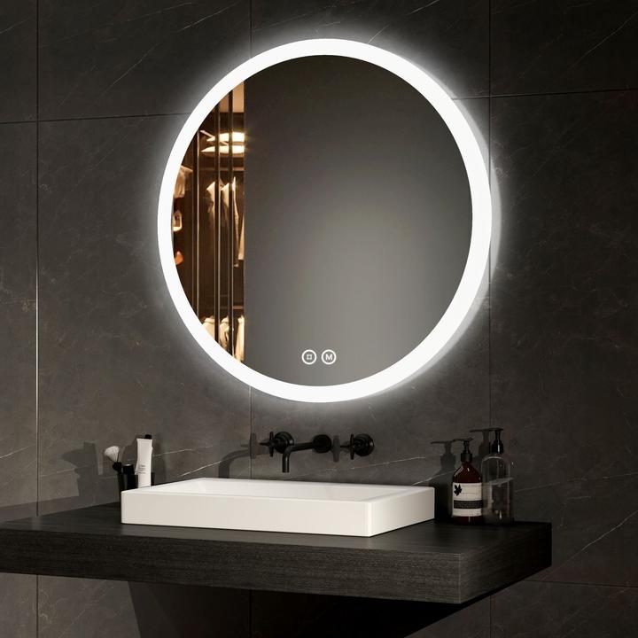 Emke Bathroom Mirror With Lighting Φ70cm,Fog-Free, 3 Colour Temperatures (3000K-6500K)&Dimmable