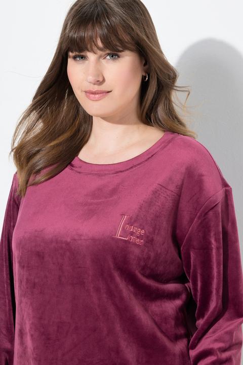 Immagine prodotto Ulla Popken Pullover da casa in Nicki con ricami, scollo a girocollo e maniche lunghe (54)