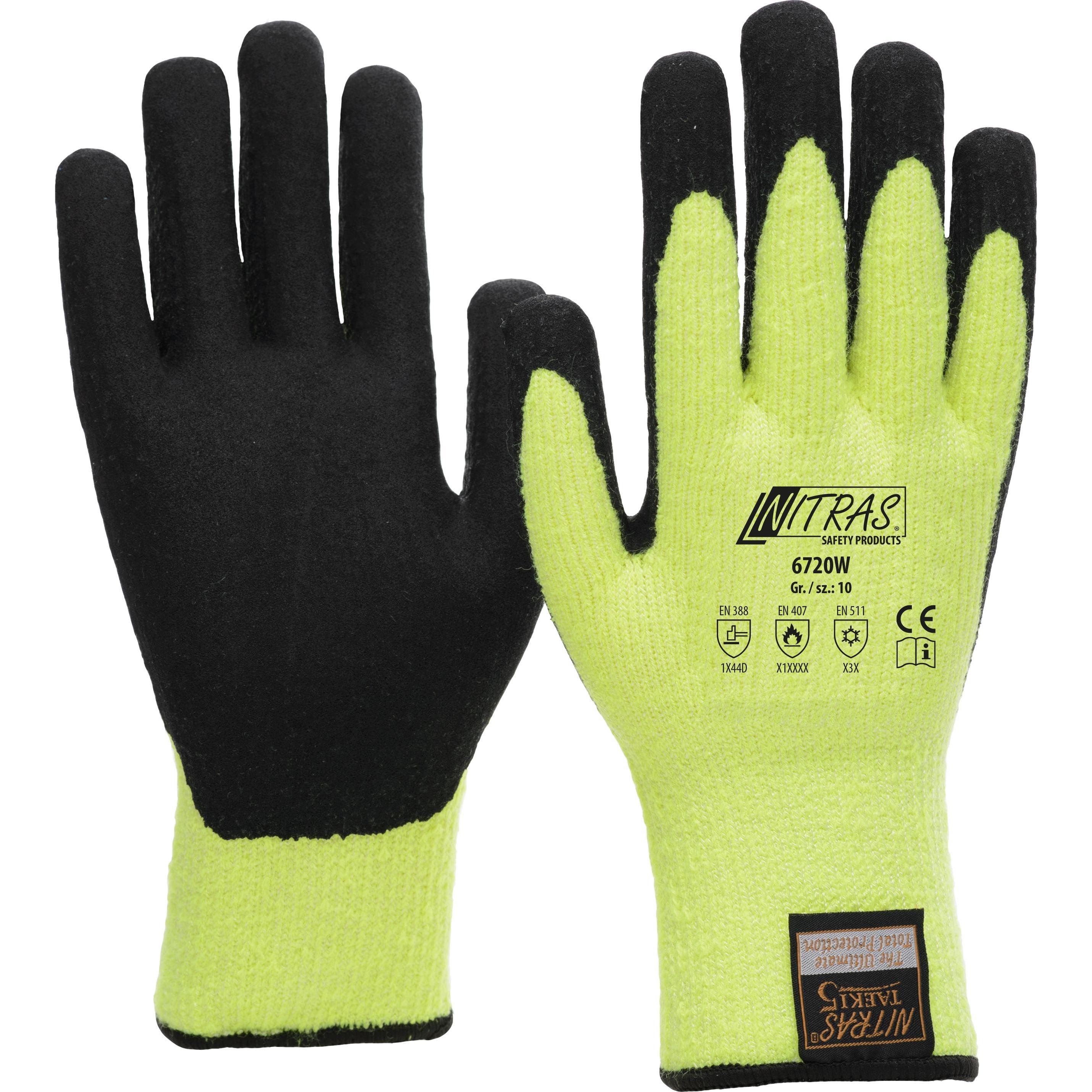 Nitras, Schutzhandschuhe, TAEKI WINTER CUT, Schnittschutzhandschuhe, TAEKI-Spezialgarn, neongelb, nahtloses Terry-Schli ...