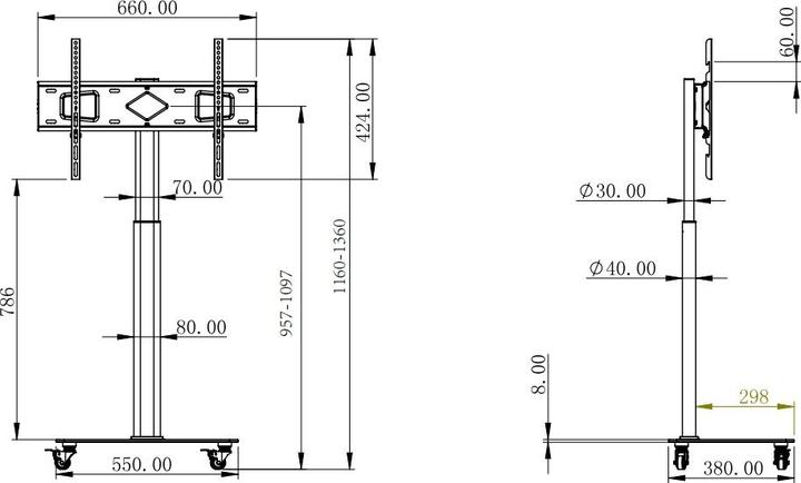 Produktbild Audioraq TV-Ständer -60", schwarz, Stahl / Glas (45 kg, 60" - 65")