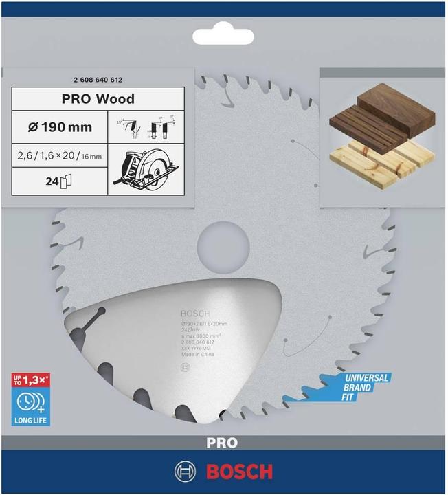 Actual product image Bosch Professional Zubehör PRO Wood circular saw blade, 190 x 2.6 x 20 mm