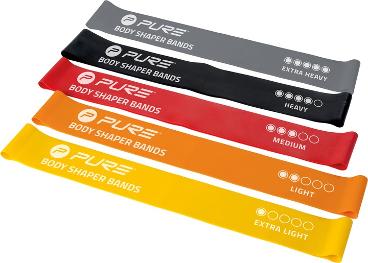 Pure resistance band set of 5 Black, Grey, Orange, Red, Yellow, Foam, Rubber
