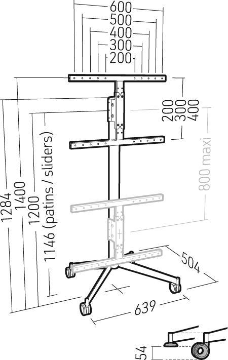 Produktbild Erard KANA 1200L mobiler TV Ständer 30-55 Zoll, Eiche hell / schwarz (30 kg, 30" - 55")
