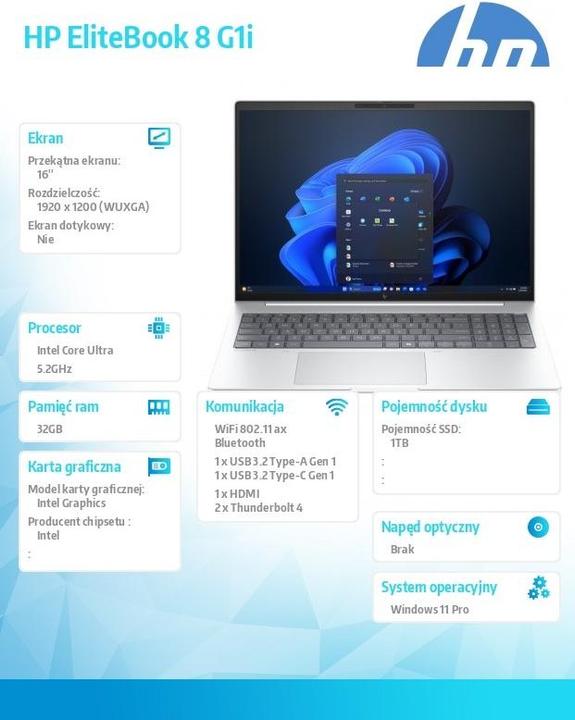 Image du produit HP EliteBook 8 G1i 16 inch Notebook AI PC (16", 1000 Go, 32 Go, Pavé numérique)