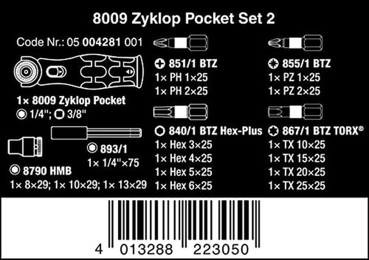 Produktbild Wera 8009 Zyklop Pocket Set 2 (3/8")