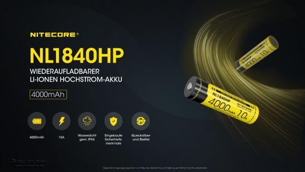 Produktbild Nitecore 18650 Li-Ion Akku, NL1840HP, 4000mAh, mit Schutzschaltung