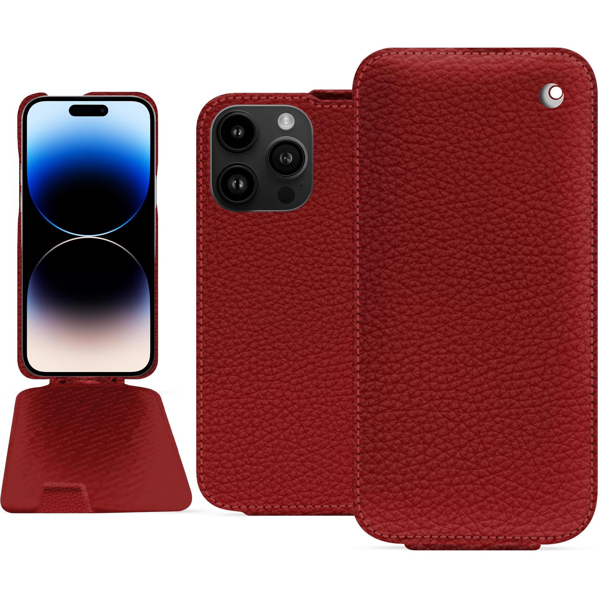 Noreve Lederschutzhülle vertikal (Apple iPhone 15 Pro Max), Smartphone Hülle, Rot