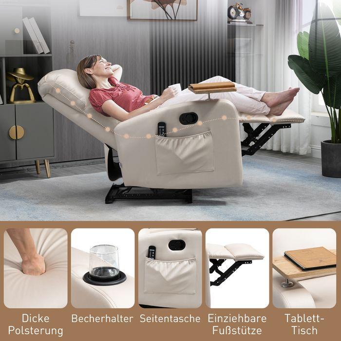 Actual product image Swisshandel24 Relaxsessel mit Massage und FB, Fernsehsessel, Mikrofaser, Beige