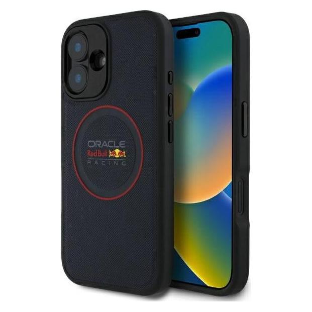 Red Bull RBHMP16M24PUILVR IPhone 16 Plus 6.7" Hardcase Granatowy/navy Leather Red Ring MagSafe (Apple IPhone 16 Plus), Smartphone Hülle, Blau