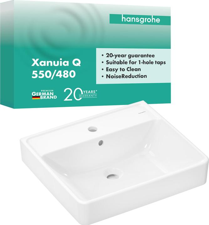Produktbild hansgrohe Xanuia Q Waschtisch, 1 Hahnloch, mit Überlauf, 550x480mm, weiss (480 mm, 550 mm)