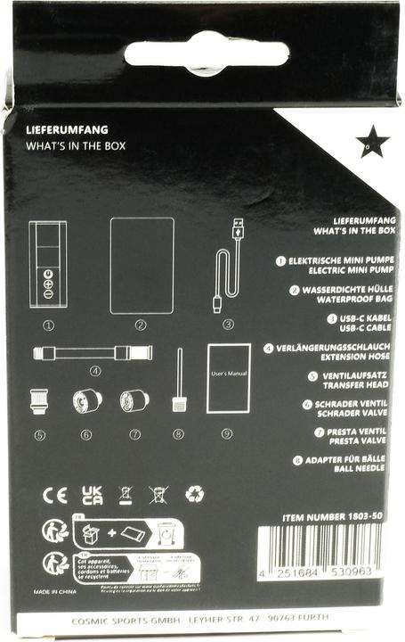 Productafbeelding NG Sports Cawacawa elektrische Minipumpe, Aluminium, 2x350mAh, 8,3 Bar, 120 PSI, black