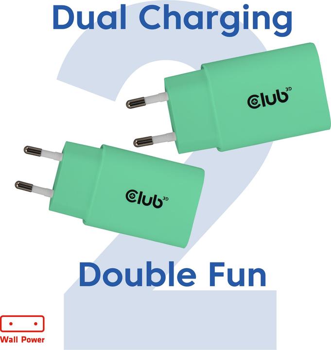 Actual product image Club 3D Club3D Lifestyle Ladegerät USB-C 30Watt, 2Stk grün retail (30 W, 1 portion)