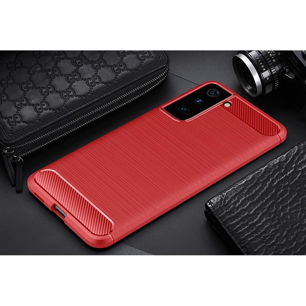 Thumbnail - Cover-Discount Galaxy S21+ - Metall Carbon Look Gummi Hülle rot (Samsung Galaxy S21+), Smartphone Hülle, Rot