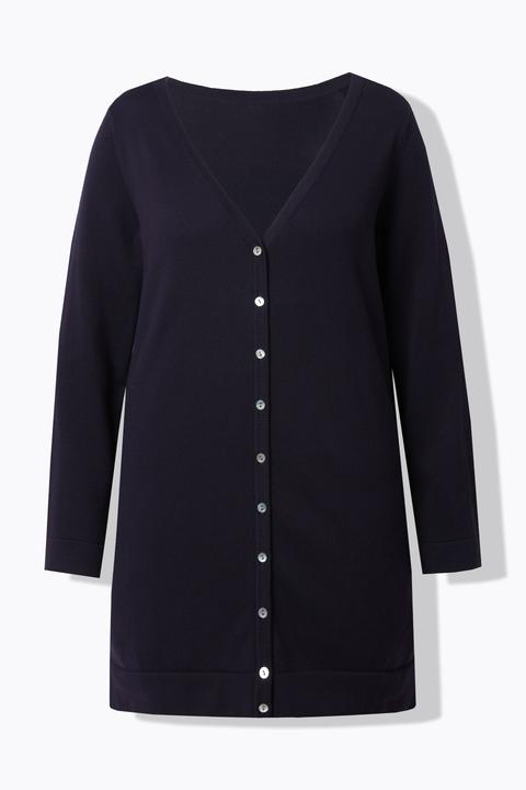 Produktbild Ulla Popken Long-Strickjacke, V-Ausschnitt, Langarm, Pima Cotton (46, 48)
