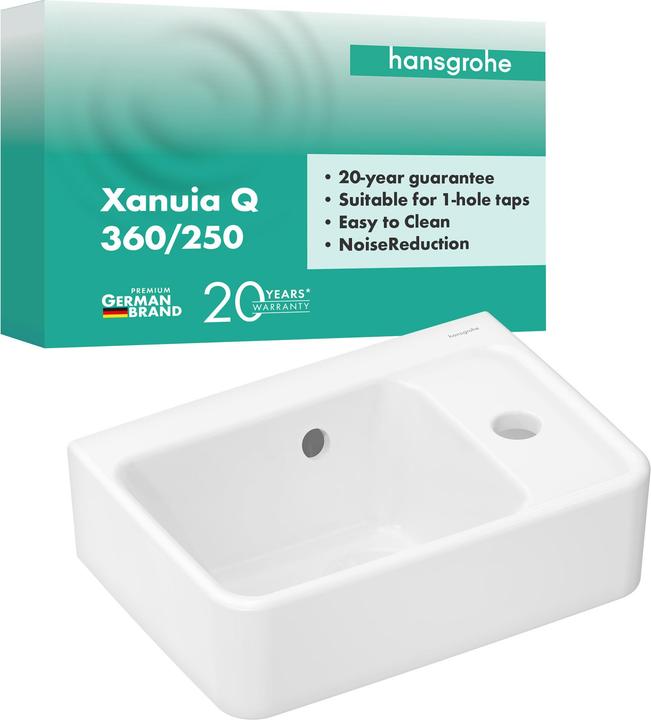 Actual product image hansgrohe Xanuia Q wash hand basin, 1 tap hole, with overflow, 360x250mm, white (250 mm, 360 mm)