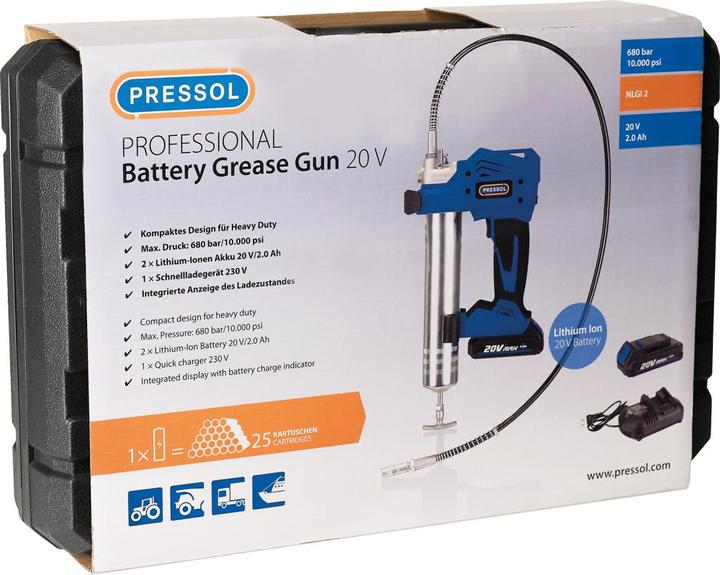 Immagine prodotto Pressol Ingrassatore a batteria, 20 V, 2,0 Ah, custodia