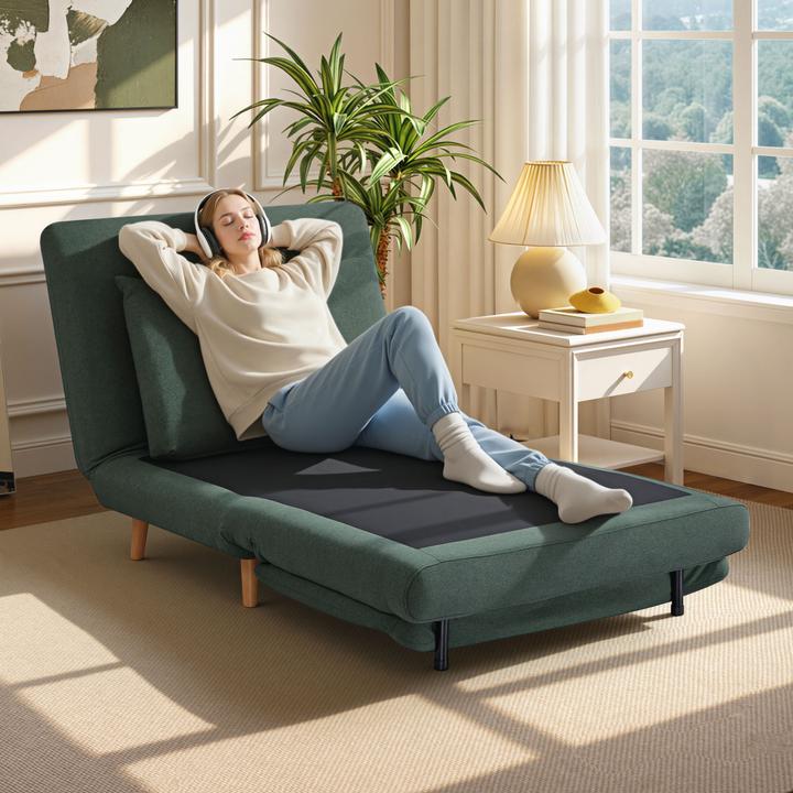 Produktbild Homcom Schlafsessel Polyester, Buchenholz Dunkelgrün