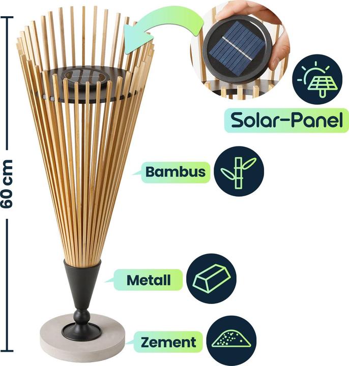 Produktbild Ideoon 4er-Set Dekorative Solar-Laterne 60cm aus Bambus: Moderne Solarleuchte für den Garten